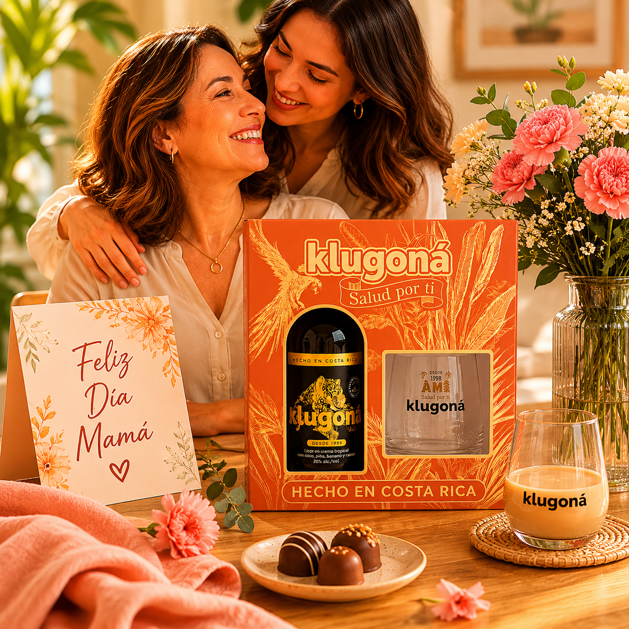 Madre e hija compartiendo un momento con un regalo Klugoná